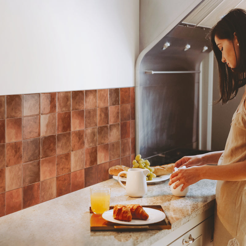 Zellige terracotta peel and stick backsplash tile smart tiles for kitchen, bathroom, vr and fireplace