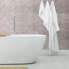 Bathroom peel and stick backsplash tile Chevron herringbone pink Smart Tiles