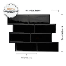 Dimensions peel and stick backsplash tiles METRO Black Smart Tiles