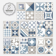 Vintage beige, blue and grey peel and stick backsplash tile smart tiles for kitchen, bathroom, vr and fireplace