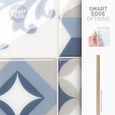 Smart Edge peel and stick backsplash tile Vintage beige, blue and grey Smart Tiles