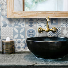 Bathroom peel and stick backsplash tile Vintage beige, blue and grey Smart Tiles