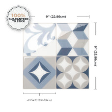 Dimensions peel and stick backsplash tile Vintage beige, blue and grey Smart Tiles