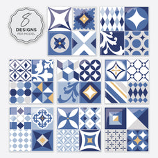 Design peel and stick backsplash tile Vintage blue and yellow Smart Tiles