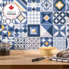 Kitchen peel and stick backsplash tile Vintage blue and yellow Smart Tiles
