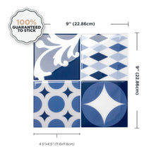 Dimensions peel and stick backsplash tile Vintage blue and yellow Smart Tiles