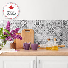 Kitchen peel and stick backsplash tile Vintage grey and black Smart Tiles