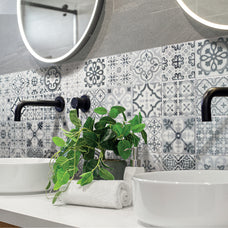 Bathroom peel and stick backsplash tile Vintage grey and black Smart Tiles