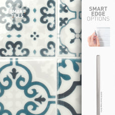 Smart Edge peel and stick backsplash tile Vintage blue and cream Smart Tiles