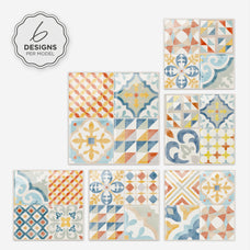 Design peel and stick backsplash tile Vintage yellow, blue and orange Smart Tiles