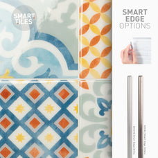 Smart Edge peel and stick backsplash tile Vintage yellow, blue and orange Smart Tiles