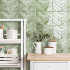 Kitchen peel and stick backsplash tile Chevron herringbone green Smart Tiles