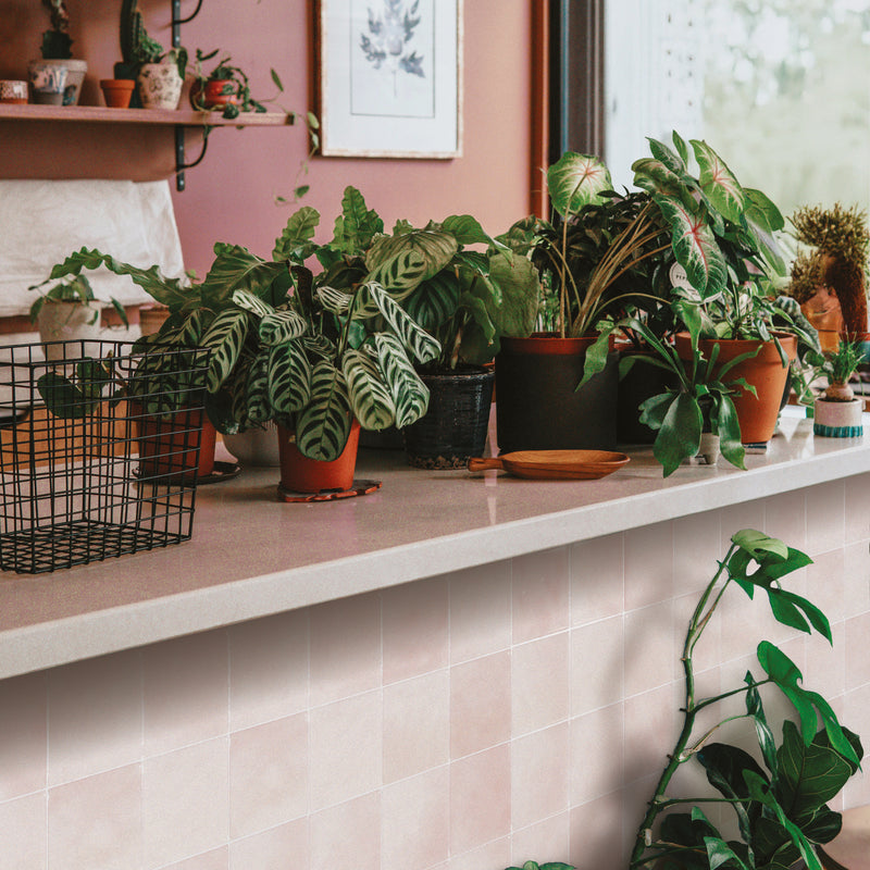 Zellige pink peel and stick backsplash tile smart tiles for kitchen, bathroom, vr and fireplace