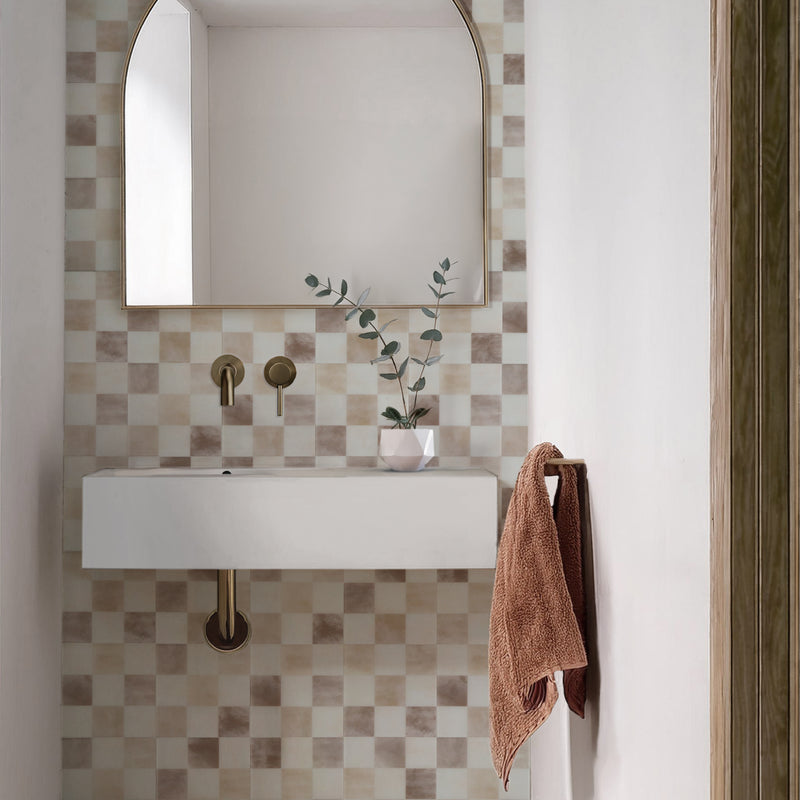 Damier white and beige peel and stick backsplash tile smart tiles for kitchen, bathroom, vr and fireplace