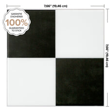 Dimension black and white checkerboard square stick-on tiles for kitchens and bathrooms