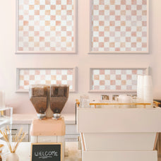 kitchen, bathroom peel and stick backsplash tiles Damier Petra Pink White Smart Tiles
