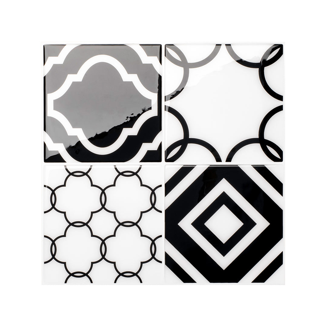 Vintage black and white peel and stick backsplash tile smart tiles for kitchen, bathroom, vr and fireplace