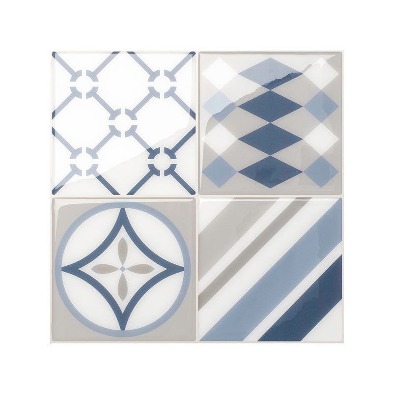 Vintage beige, blue and grey peel and stick backsplash tile smart tiles for kitchen, bathroom, vr and fireplace
