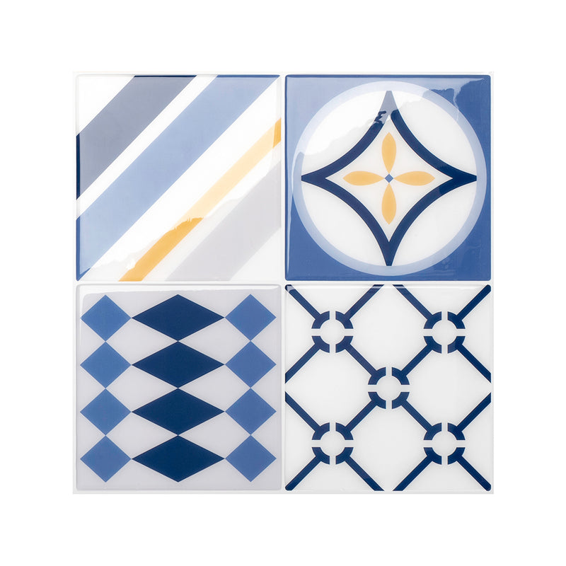 Vintage blue and yellow peel and stick backsplash tile smart tiles for kitchen, bathroom, vr and fireplace