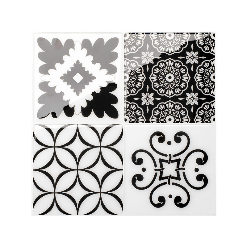 Vintage black and white peel and stick backsplash tile smart tiles for kitchen, bathroom, vr and fireplace