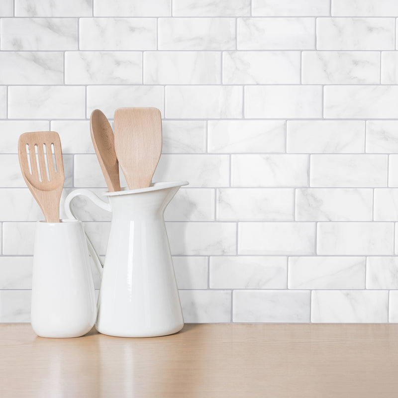 Smart Edge peel and stick backsplash tiles METRO Grey, White Smart Tiles