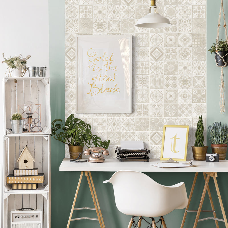 Vintage beige peel and stick backsplash tile smart tiles for kitchen, bathroom, vr and fireplace