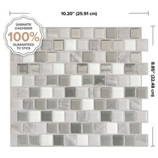 dimensions peel and stick backsplash tiles BRIXIA Grey, White Smart Tiles