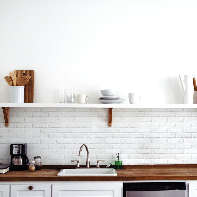 BRIK Grey, White peel and stick backsplash tile smart tiles for kitchen, bathroom, vr and fireplace