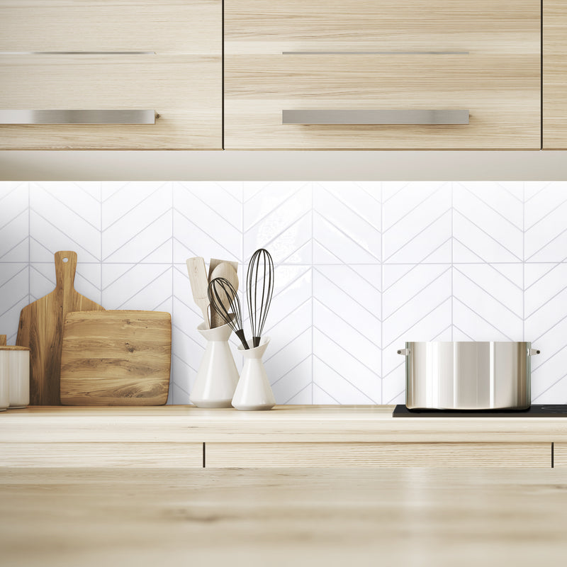 BLOK White peel and stick backsplash tile smart tiles for kitchen, bathroom, vr and fireplace