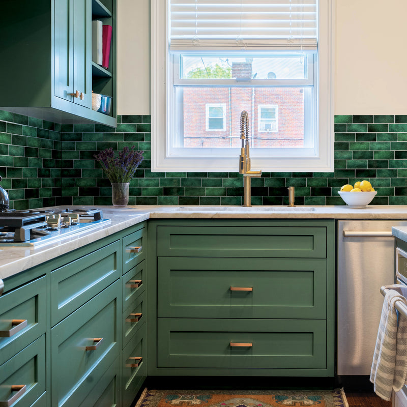 METRO Green peel and stick backsplash tile smart tiles for kitchen, bathroom, vr and fireplace