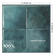 Dimensions peel and stick backsplash tile Zellige turquoise Smart Tiles