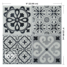 Dimensions peel and stick backsplash tile Vintage grey and black Smart Tiles