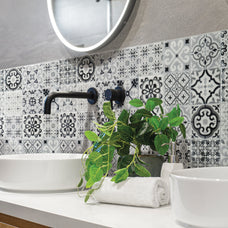 Bathroom peel and stick backsplash tile Vintage grey and black Smart Tiles