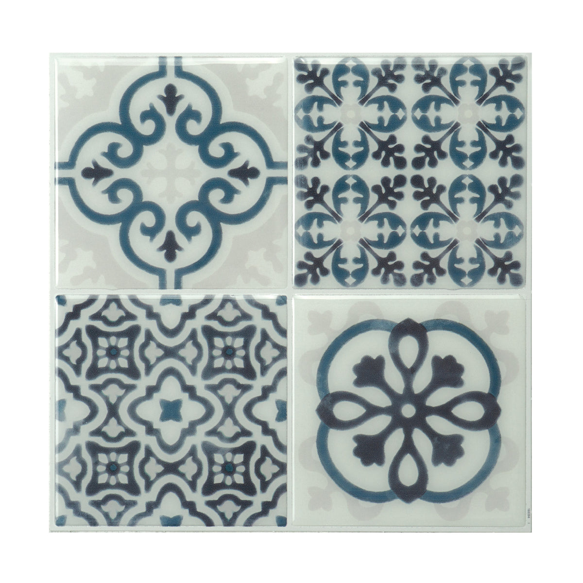Vintage blue and cream peel and stick backsplash tile smart tiles for kitchen, bathroom, vr and fireplace