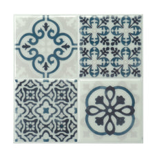 Vintage blue and cream peel and stick backsplash tile smart tiles for kitchen, bathroom, vr and fireplace