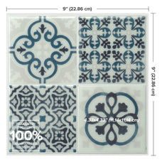 Dimensions peel and stick backsplash tile Vintage blue and cream Smart Tiles