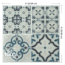 Dimensions peel and stick backsplash tile Vintage blue and cream Smart Tiles