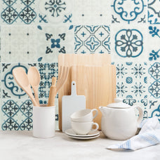 Kitchen peel and stick backsplash tile Vintage blue and cream Smart Tiles