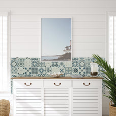 Entrance peel and stick backsplash tile Vintage blue and cream Smart Tiles