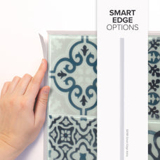 Smart Edge peel and stick backsplash tile Vintage blue and cream Smart Tiles