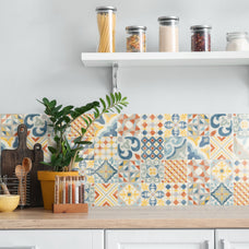 Kitchen peel and stick backsplash tile Vintage yellow, blue and orange Smart Tiles