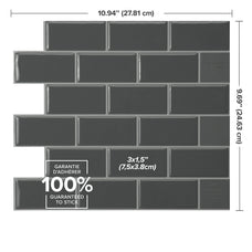 Dimensions peel and stick backsplash tile Subway grey Smart Tiles