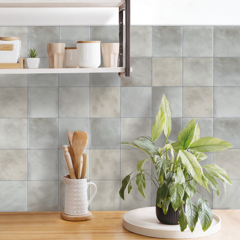 Zellige blue-gray peel and stick backsplash tile smart tiles for kitchen, bathroom, vr and fireplace