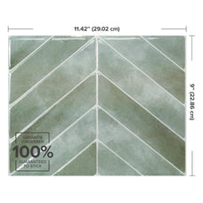 Dimensions peel and stick backsplash tile Chevron herringbone green Smart Tiles