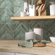 Kitchen peel and stick backsplash tile Chevron herringbone green Smart Tiles