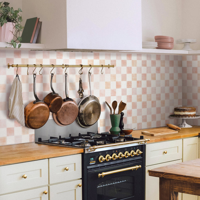 Damier white and pink peel and stick backsplash tile smart tiles for kitchen, bathroom, vr and fireplace