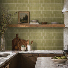 Green peel-and-stick backsplash tile Smart Tiles in a kitchen 