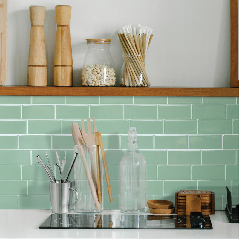 METRO Green peel and stick backsplash tile smart tiles for kitchen, bathroom, vr and fireplace
