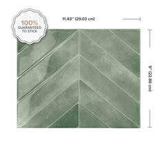 Dimensions peel and stick backsplash tile Chevron herringbone green Smart Tiles