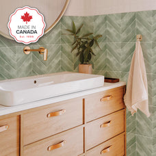 Bathroom peel and stick backsplash tile Chevron herringbone green Smart Tiles